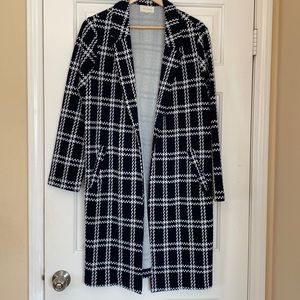 Navy white windowpane check sweater-jacket